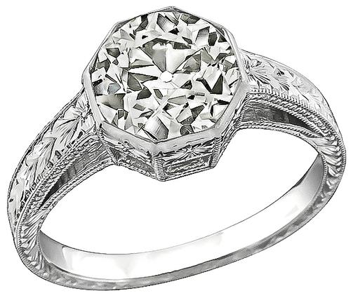 Edwardian Old Mine Cut Diamond 18k White Gold Engagement Ring