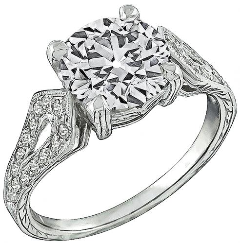 Art Deco Old Mine Cut Diamond Platinum Engagement Ring