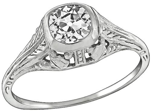 Old European Cut Diamond 18k White Gold Engagement Ring