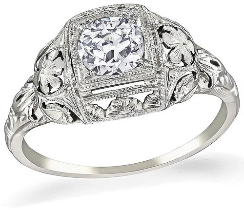 Art Deco Old Mine Cut Diamond Sapphire Platinum Engagement Ring