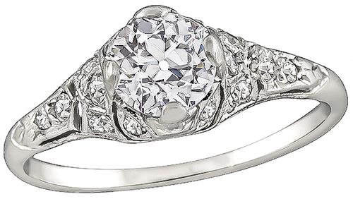 Art Deco Old Mine Cut Diamond Platinum Engagement Ring