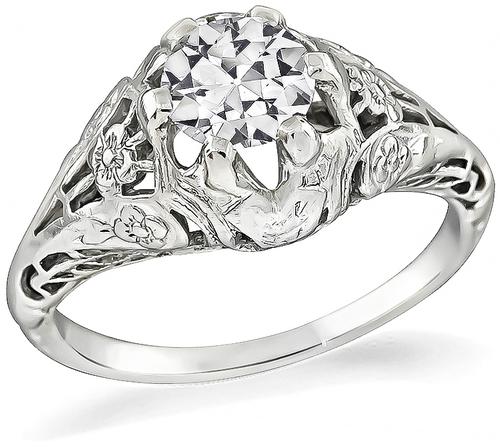 Art Deco Old European Cut Diamond 14k Gold Engagement Ring