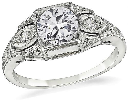 Art Deco Old European Cut Diamond 18k White Gold Engagement Ring