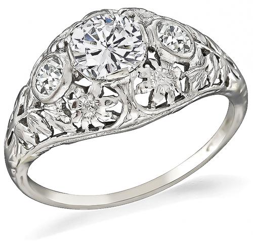 Edwardian Round Cut Diamond Platinum Engagement Ring