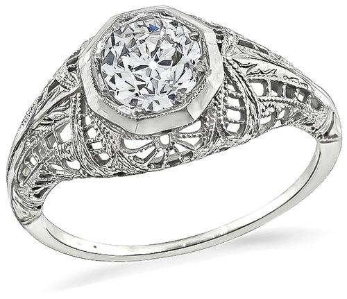 Edwardian Old European Cut Diamond 18k White Gold Engagement Ring