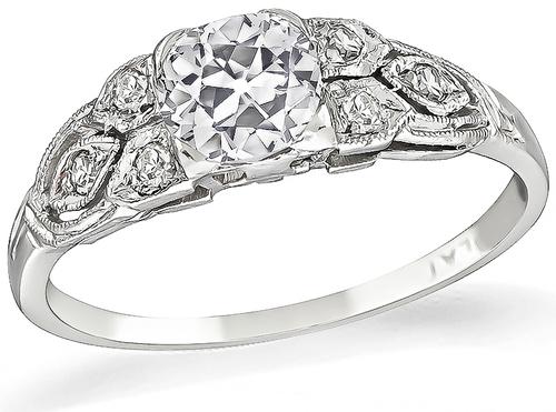 Art Deco Old Mine Cut Diamond Platinum Engagement Ring