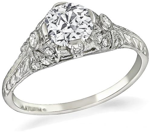 Art Deco Old European Cut Diamond Platinum Engagement Ring