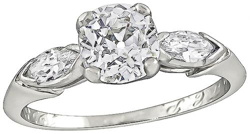 1930s Old Mine Cut Diamond Platinum Engagement Ring