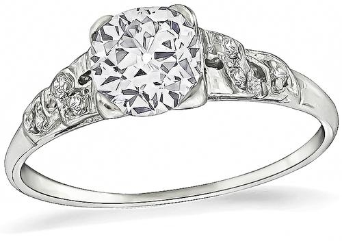 Art Deco Old Mine Cut Diamond Platinum Engagement Ring