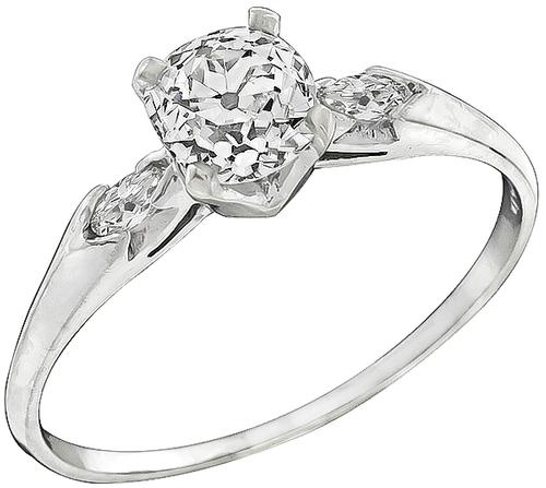 1920s Cushion Cut Diamond Platinum Engagement Ring