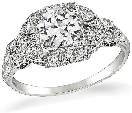 Art Deco Old European Cut Diamond Platinum Engagement Ring