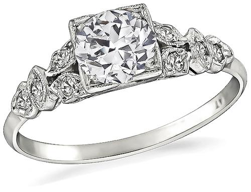 Art Deco Old Mine Cut Diamond Platinum Engagement Ring