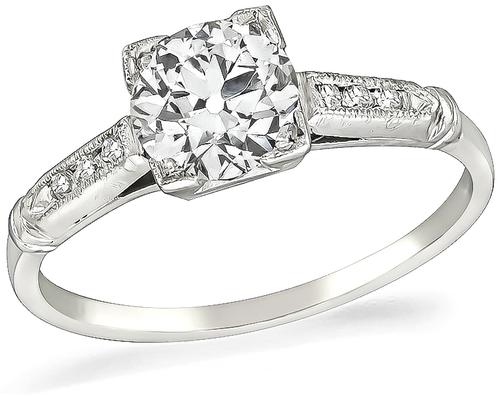 Art Deco Old European Cut Diamond Platinum Engagement Ring