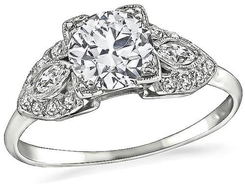 Art Deco Old European Cut Diamond Platinum Engagement Ring