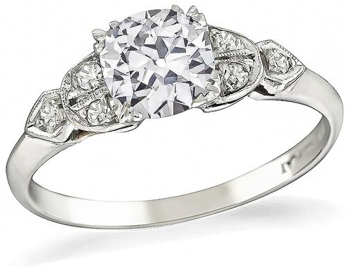 Art Deco Cushion Cut Diamond Platinum Engagement Ring