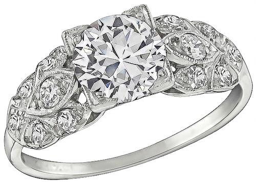 Art Deco Old Mine Cut Diamond Platinum Engagement Ring