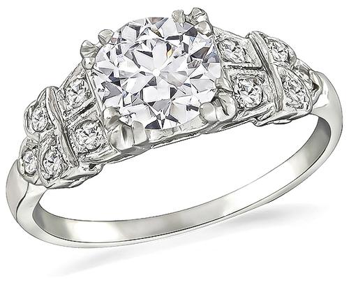 Art Deco Old European Cut Diamond Platinum Engagement Ring