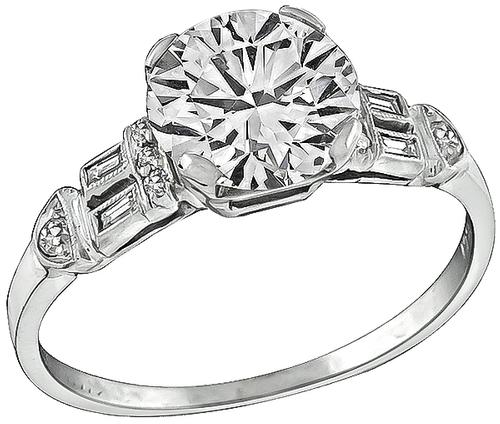 Art Deco Round Brilliant Cut Diamond Platinum Engagement Ring