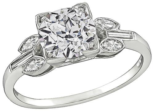 Art Deco Old European Cut Diamond Platinum Engagement Ring