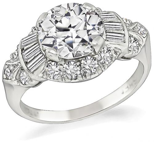 Art Deco Old Mine Cut Diamond Platinum Engagement Ring