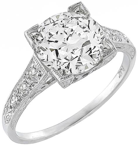 Art Deco Round Brilliant Cut Diamond Platinum Engagement Ring