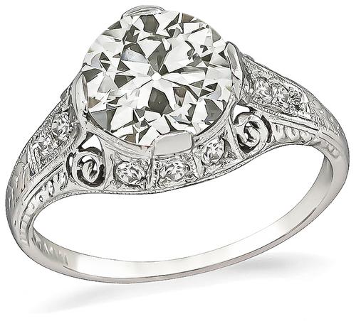 Art Deco Old Mine Cut Diamond Platinum Engagement Ring