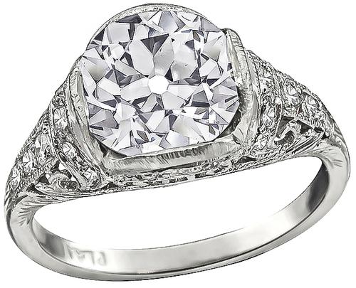 Art Deco Old European Cut Diamond platinum Engagement Ring
