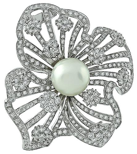 1950s Round Cut Diamond Mabe Pearl Platinum Pin