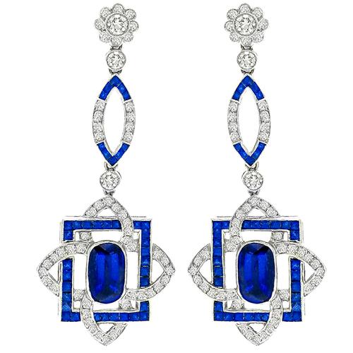 4.16ct Sapphire 1.76ct Diamond Chandelier Earrings 