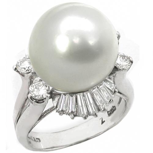 White South Sea Pearl Diamond 14k White  Gold Ring