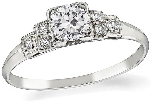 Art Deco Old Mine Cut Diamond Platinum Engagement Ring
