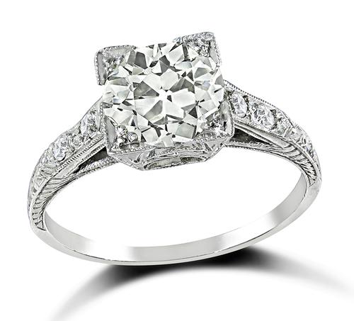 Vintage Old Mine Cut Diamond Platinum Engagement Ring