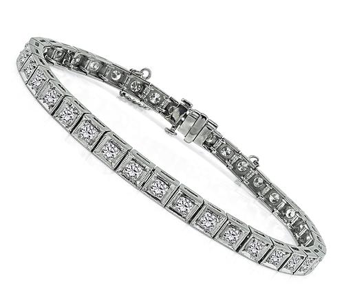 Vintage Round Cut Diamond Platinum Line Bracelet