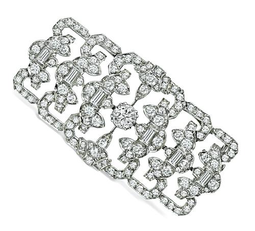 Vintage Old Mine and Baguette Cut Diamond Platinum Pin