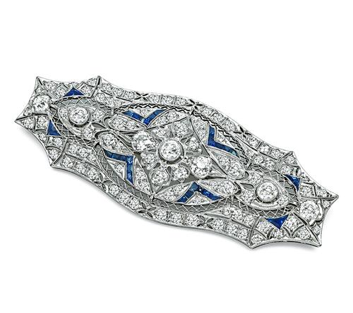 Vintage Old Mine Cut Diamond Sapphire Platinum Pin