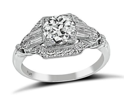 Art Deco Old European Cut Diamond Platinum Engagement Ring