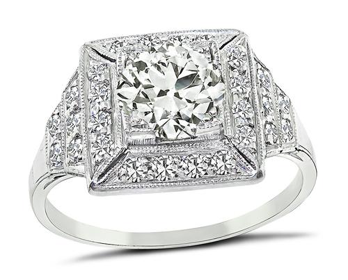 Art Deco Old European Cut Diamond Platinum Engagement Ring