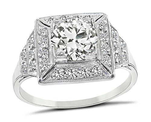 Art Deco Old European Cut Diamond Platinum Engagement Ring