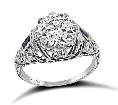 Art Deco Old Mine Cut Diamond Platinum Engagement Ring