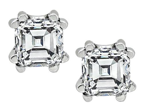 0.44ct and 0.49ct Asscher Cut Diamond 14k White Gold Studs Earrings