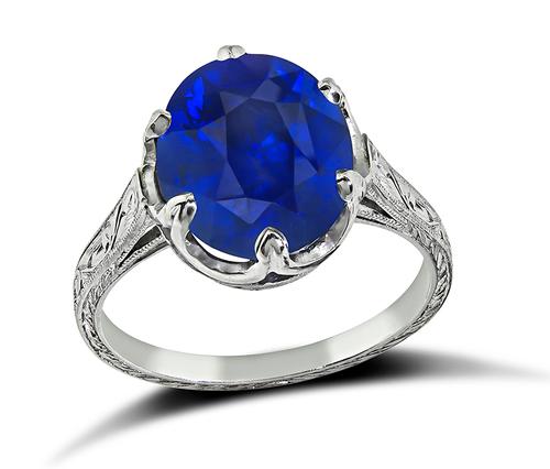 Vintage Oval Cut Sapphire Platinum Engagement Ring