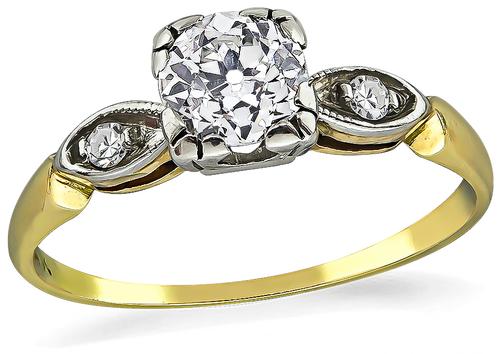 Old Mine Cut Diamond 14k Yellow and White Gold Engagement Ring