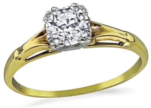 European Cut Diamond 14k Yellow Gold and 18k White Gold Engagement Ring