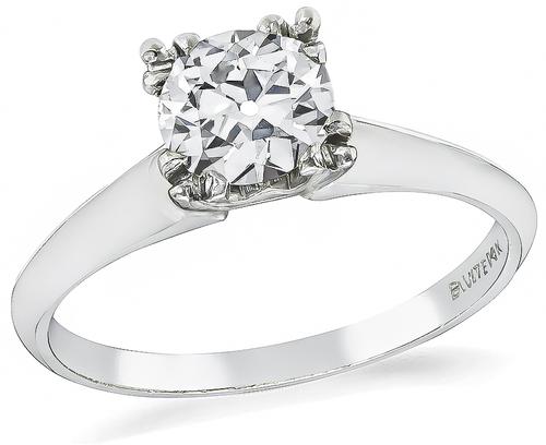 Old Mine Cut Diamond 14k White Gold Solitaire Engagement Ring
