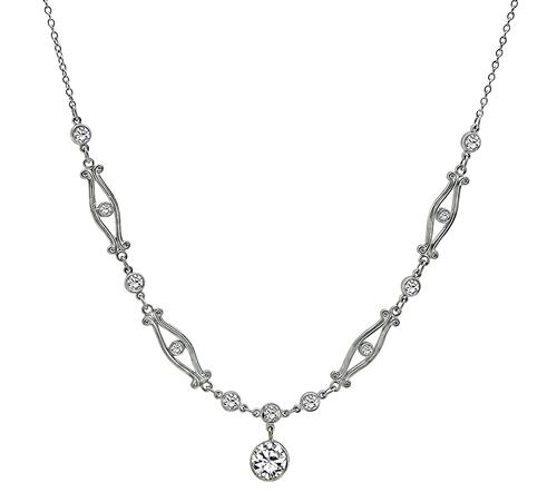 Round Cut Diamond 14k White Gold Bezel Platinum Necklace