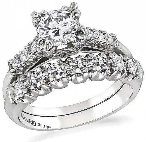 Round Cut Diamond Platinum Engagement Ring and Wedding Band Set