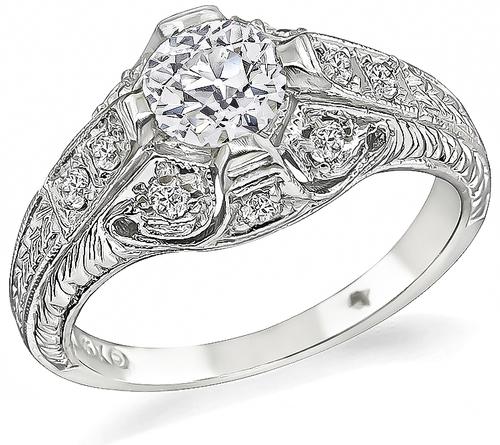 Old European Cut Diamond 18k White Gold Engagement Ring
