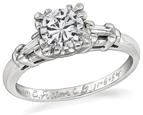1950s Round Cut Diamond Platinum Engagement Ring
