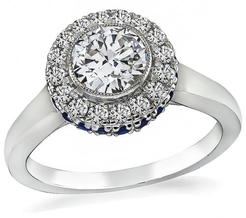Round Cut Diamond Sapphire 14k White Gold Engagement Ring