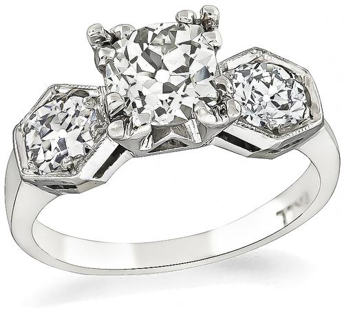 1920s Cushion Cut Diamond 14k White Gold Engagement Ring